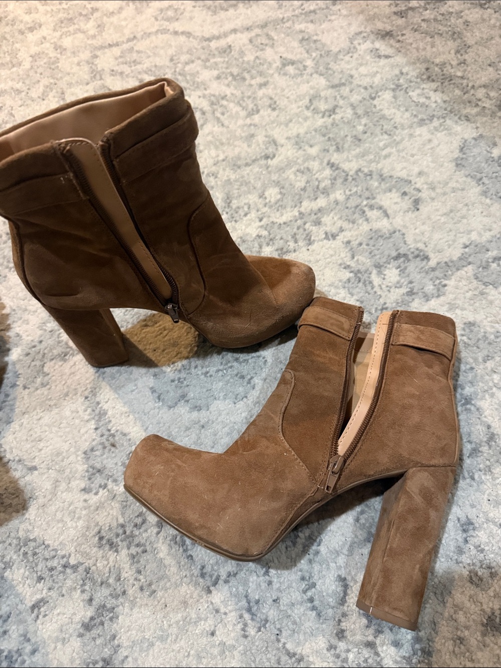 Express Brown Suede Block Heel Ankle Boots